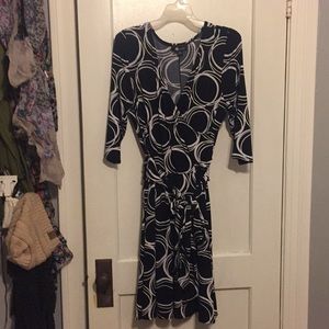 NWOT- Black/white designed wrap dress